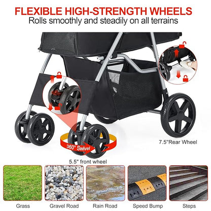 Pet Stroller for Medium Small Dogs and Cats 4 Wheels,