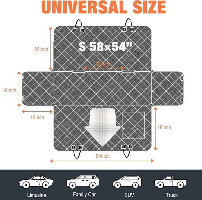 IVY&LANE Dog Car Seat Cover for Dogs 100% Waterproof 600D Scratchproof Sedans(Grey,54"×58")