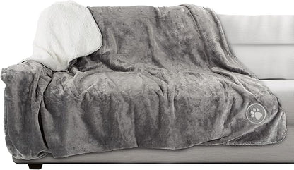 Waterproof Dog Blanket - 60x70-Inch Reversible Sherpa Dog Blanket for Couch, Bed, or Car - Protects from Spills, Stains, or Pet Fur by PETMAKER (Gray)