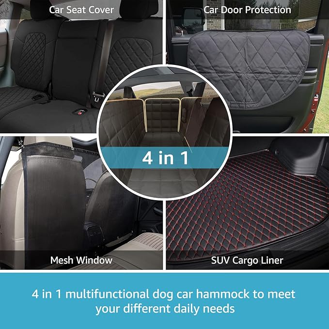 Lassie Dog Hammock for Car 2018-2024 Model 3,Dog Car 4 Headrests 2 Seat 100% Waterproof