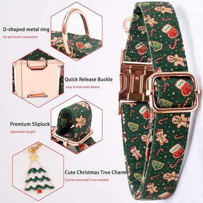 Faygarsle Green Dog Collar Christmas Design with Bow