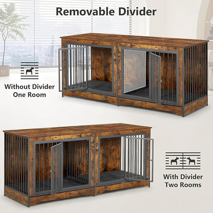 Rovibek Dog Crate TV Stand 75 Inch, 2 Dogs,