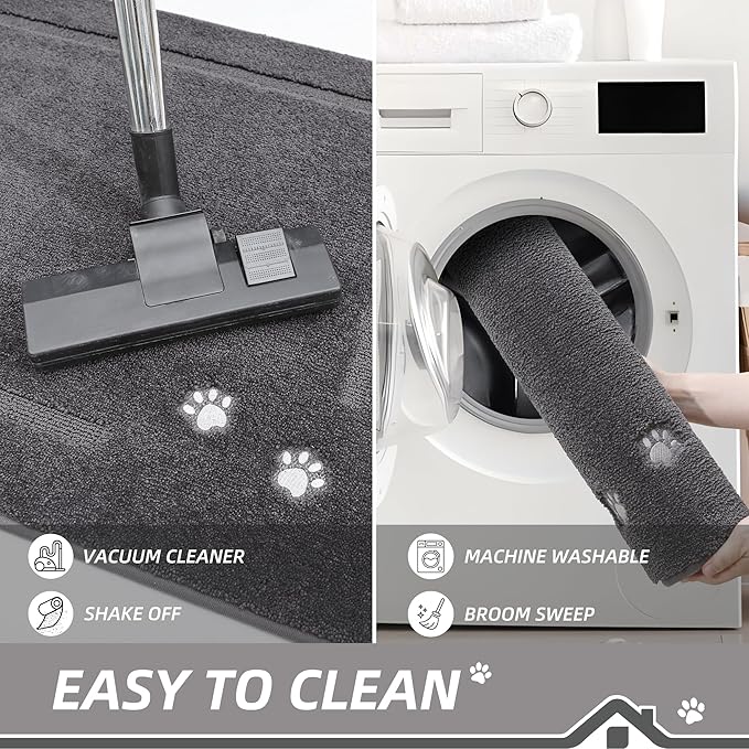 BEQHAUSE Dog Door Mat for Muddy Paws Dirt Trapper Absorbent Mud Mat for Dogs Non-Slip Washable Entryway Rug Low-Profile Soft Indoor Door Mats for Muddy Wet Shoes and Paws 24"x36"