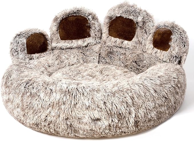 Jiupety Cute Round Calming Dog Bed of Paw Shape