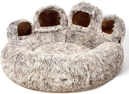 Jiupety Cute Round Calming Dog Bed of Paw Shape