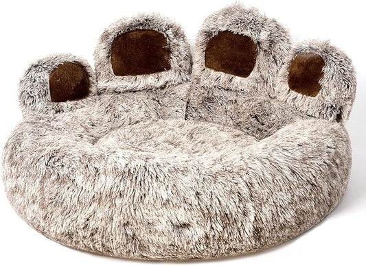 Jiupety Cute Round Calming Dog Bed of Paw Shape