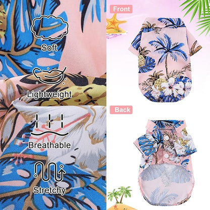 Summer Dog Clothes Boy Girl Dog Hawaiian Shirt Hawaii Style Breathable Cool Costume Beach Seaside Sweatshirt for Small Puppy Polo T-Shirt Pet Outfit