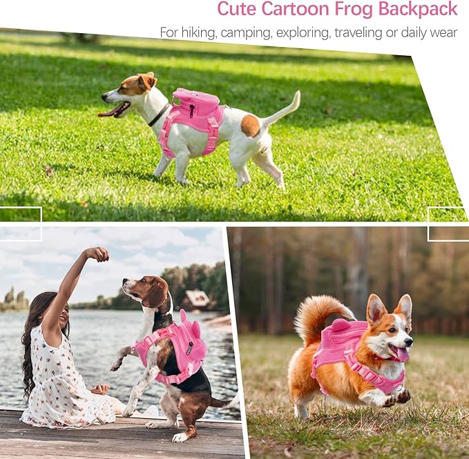 IDOMIK Dog Backpack Harness, No-Pull Dog Backpack with D-Ring for Small Medium Dogs, Cute Self Carrier Backpack for Dogs to Wear, Adjustable Dog Harness Backpack for Traveling Camping Hiking,Pig,M