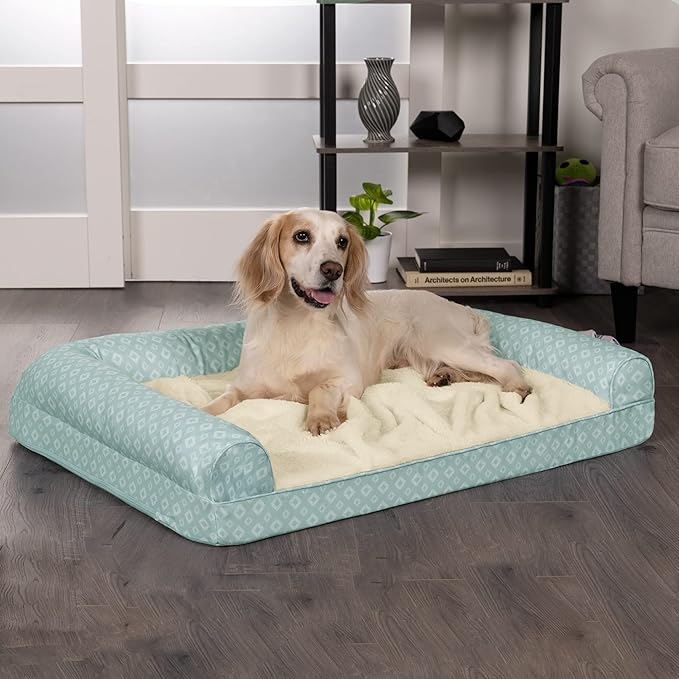 Furhaven Cozy Memory Foam Dog Bed for Large/Medium Dogs w/ Removable Bolsters & Washable Cover 55 lbs