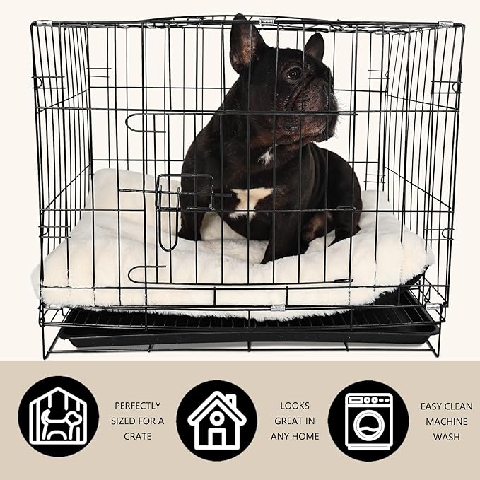 Small Washable Dog Bed Deluxe Plush Dog Crate Beds with Zipper fit Small Breed Pets 24 inch Wash,24 x 18 Cream