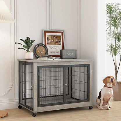 NicBex Dog Crate Furniture Dog Cage with Doors and Lift Top