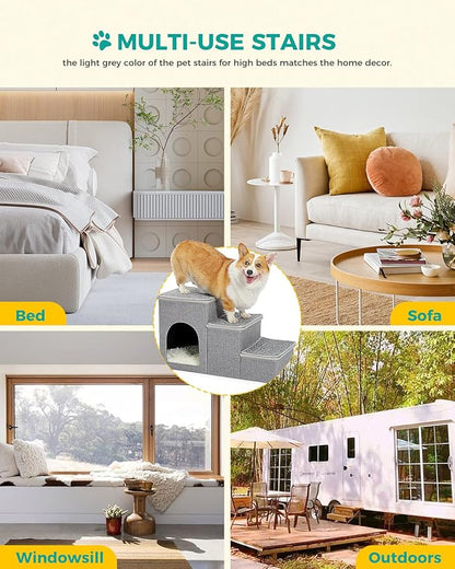 PETEPELA Cat Dog Stairs for Bed 120 lbs] 3-Step to