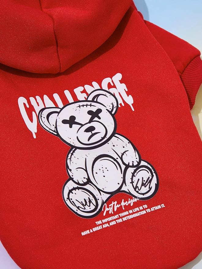 QWINEE Cartoon Bear Print Dog Hoodie Dog Sweatshirt