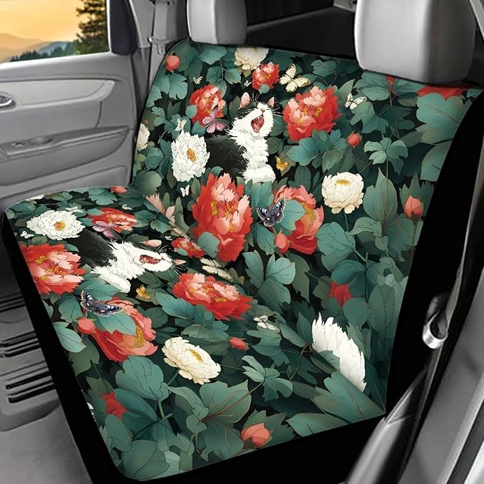 AFPANQZ Cartoon Cat Flowers Car Seat Cover