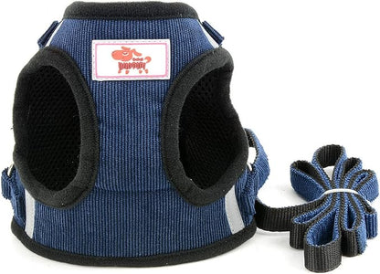 Zunea Small Dog Harness and Leash Set No Pull Adjustable Reflective Step-in Puppy Boy Girl Vest Harnesses Soft Corduroy Mesh Padded for Pet Dogs Cats Chihuahua Blue L