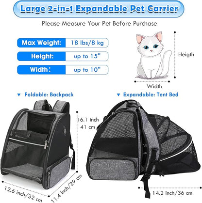 Cat Carrier Expandable Backpack, Airline Approved Pet Carriers for Small Dogs, Large Cat Bag Carrier, Foldable Collapsible Travel Bookbag for Carrying Cats Puppy Kitten Bunny Bird Chicken (Black)