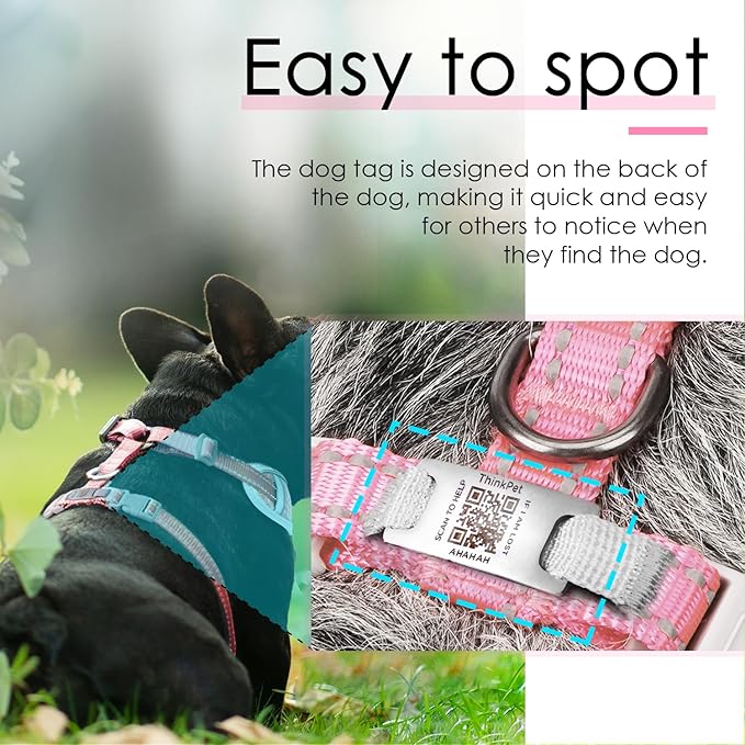 ThinkPet Reflective Breathable Soft Air Mesh with QR Code Dog Tag Puppy Choke Free Over Head Vest Harness for Puppy Small Medium Dogs and Cats Small Pink