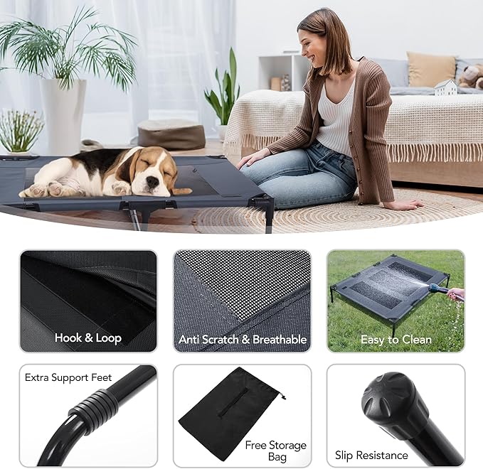 Elevated Dog Bed 49"x37"x9" Grey