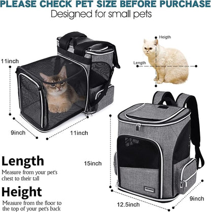 BAGLHER Expandable Pet Carrier Backpack，Pet Backpack for Small Cats Puppies Dogs Bunny, Airline-Approved Ventilate Backpack for Travel, Hiking and Outdoor Use. Grey