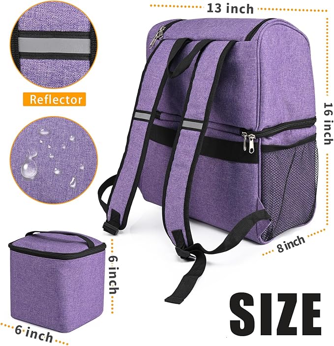 Dog Travel Bag Airline Approved Pet Supplies Backpack with 2 Food Container Dog Bags for Traveling Camping Hiking Purple