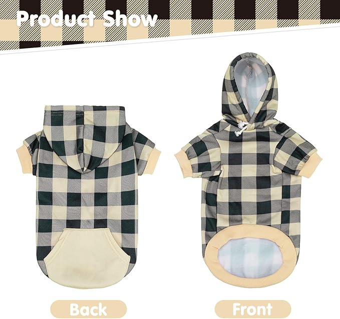 KOOLTAIL Plaid Dog Hoodie Pet Clothes Sweater with Hat and Pocket for Small Medium Large Size Dogs