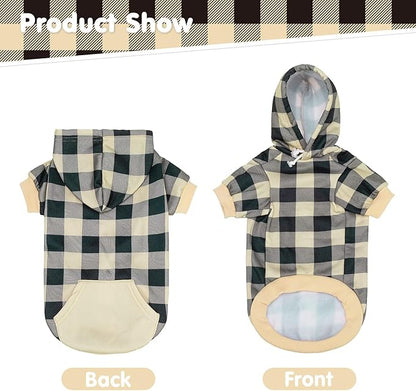 KOOLTAIL Plaid Dog Hoodie Pet Clothes Sweater with Hat and Pocket for Small Medium Large Size Dogs