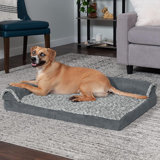 Furhaven Cooling Gel Dog Bed for Large/Medium Dogs w/ Removable Bolsters & Washable Cover 55 lbs