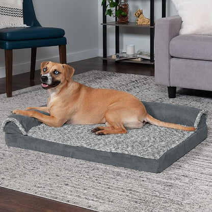 Furhaven Cooling Gel Dog Bed for Large/Medium Dogs w/ Removable Bolsters & Washable Cover 55 lbs