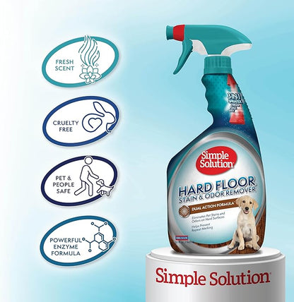 Simple Solution Hard Floor Extreme Pet Stain and Odor Eliminator Spray, Dog and Cat Enzyme Cleaner, Pro-Bacteria Cleaning Power, Strong Urine, Pee and Poop Smell Remover for Hardwood Floors, 32 oz