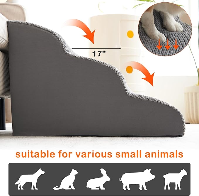 Premium 3-Step Dog Stairs & Steps for Small Dogs 30D Foam