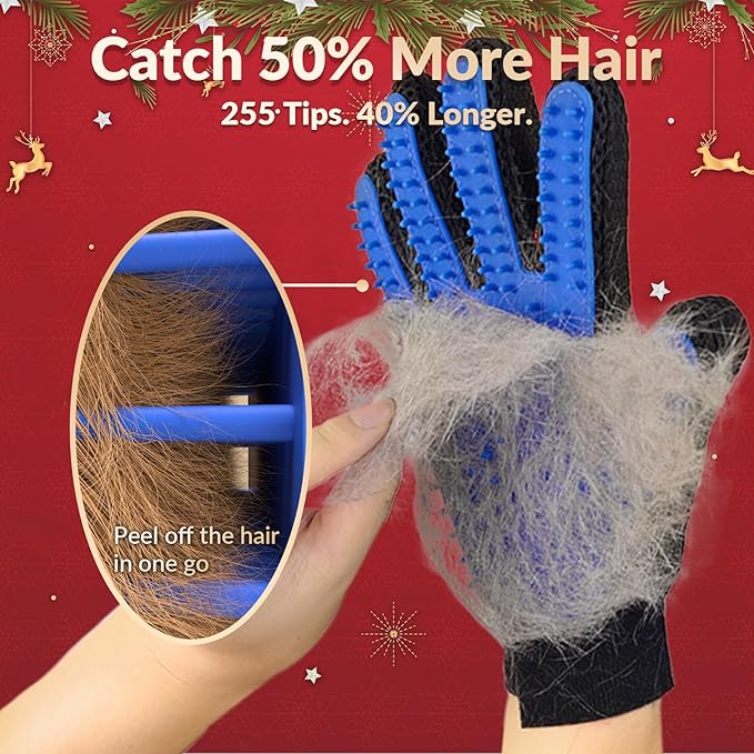 Upgrade Efficient Pet Hair Remover Gloves - Gentle Shedding Brushes for Dogs, Cats & Horses with Long and Short Hair - 1 Pair (Blue)