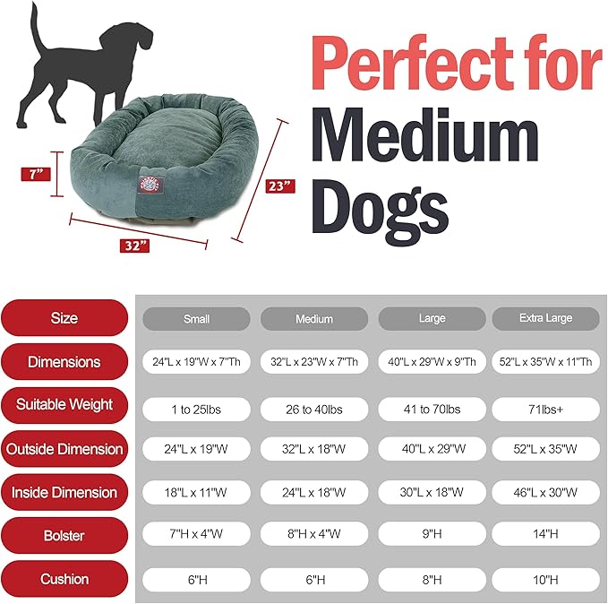 Majestic Pet 32 Inch Micro Velvet Calming Dog Bed Washable – Cozy Soft Round Dog Bed with Spine for Head Support 32x23x7 (inch)