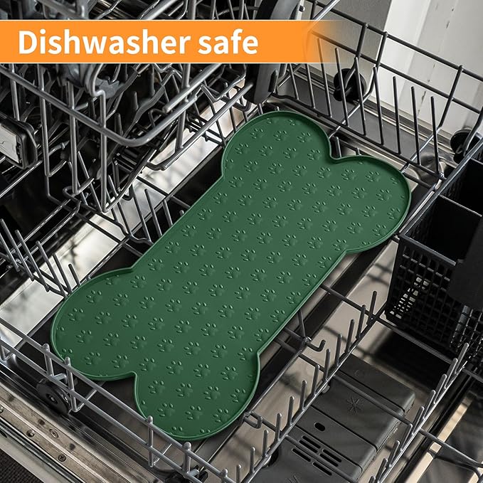 Dog Food Mat Anti-Slip Silicone Dog Bowl Mat Thicker Pet Placemat Waterproof Cat Feeder Pad with Raised Edge Puppy Kitten Feeding Mats Suitable Small Medium-Sized Dogs Cats Eating Tray