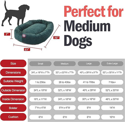 Majestic Pet 32 Inch Micro Velvet Calming Dog Bed Washable – Cozy Soft Round Dog Bed with Spine for Head Support 32x23x7 (inch)