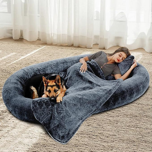 WhatsBedding Large Human Dog Bed 72"x48"x10" Human Size Dog Bed for People Adults,Soft Fur Oval Nap Beanbag Bed for Adults and Pets with Soft Fur Cover, Dark Gray