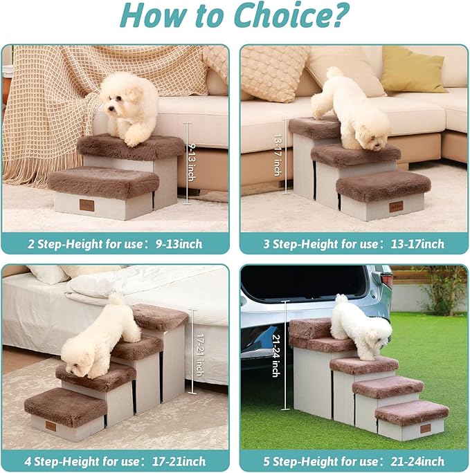 C0ZY KISS Dog Storage Stairs for Bed 18" H 33x13x17.71in, Brown, 4 Tiers