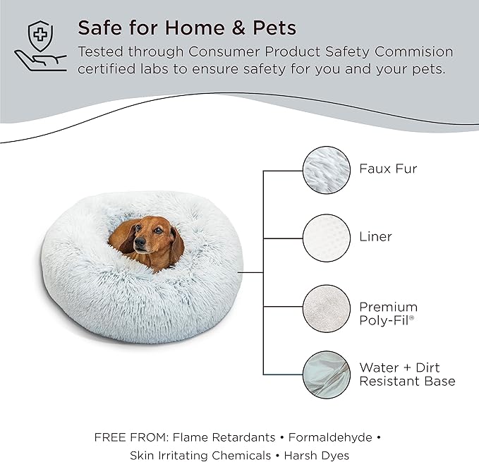 Best Friends by Sheri The Original Calming Donut Cat and Dog Bed in Shag Fur Frost 23"