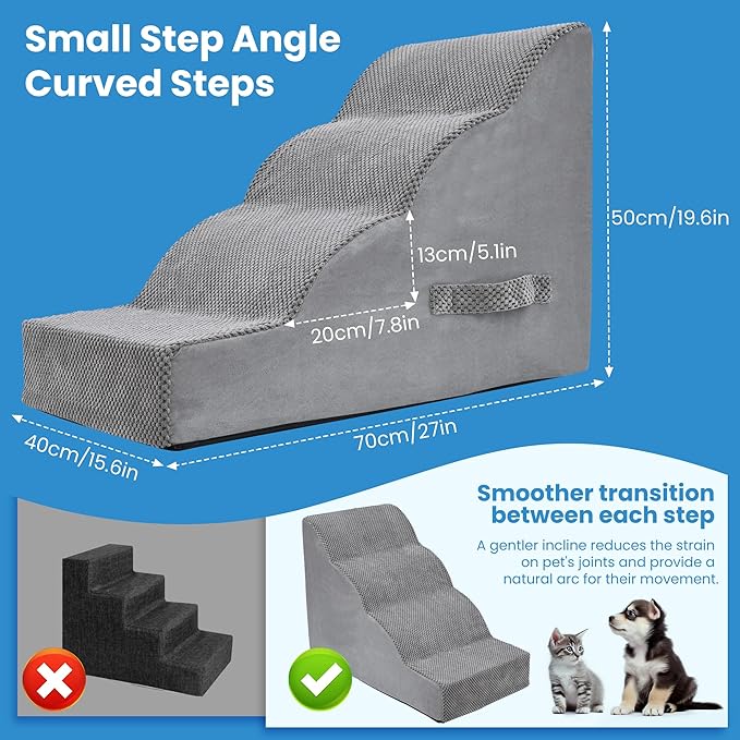 PAWSCRAT Dog Stairs 4 Steps 19.6 inch 30D Foam