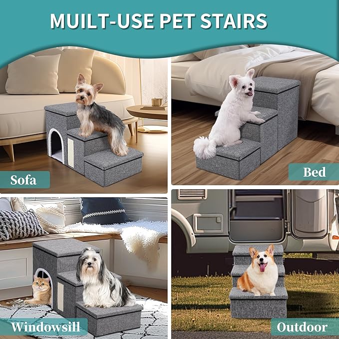 Dog Stairs for Small Medium Dogs and Cats 180LBS,Gray