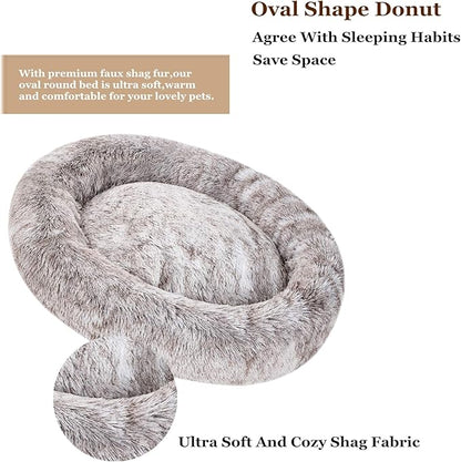 Coohom Oval Calming Donut Cuddler Dog Bed Bed(30"/36"/43") for (XL(36"x27"x7"),Light Brown)
