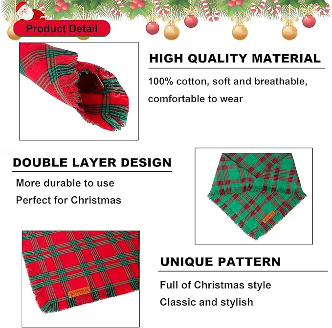 ADOGGYGO Christmas Dog Bandanas with Tassels Edges (Christmas-2, X-Large)