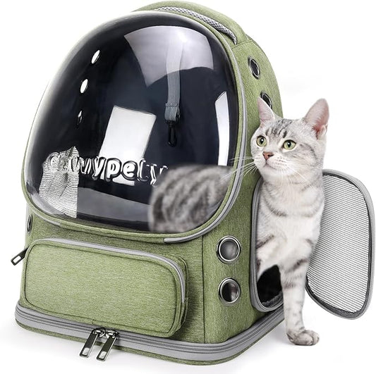 Cat Backpack Carrier, Breathable Cat Carrier Large Space Bubble Pet Backpack for Kitty Small Dog up to 15lbs, Transparent & Foldable Pet Carrier for Travel Hiking