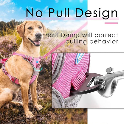 ThinkPet No Pull Harness Breathable Sport Harness with Handle-Dog Harnesses Reflective Adjustable for Medium Large Dogs,Back/Front Clip for Easy Control XL Pink