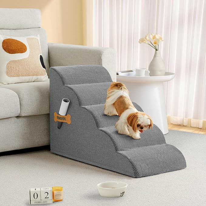 High Density Foam Dog Stairs Ramp for Beds Couches 5-Tiers, Grey