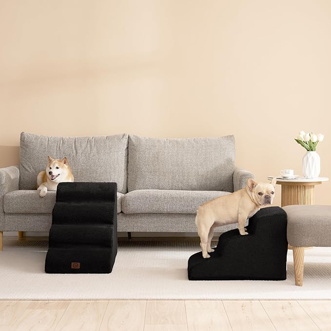 EHEYCIGA Curved Dog Stairs for Small Dogs 15.7" H 3-Step Dog