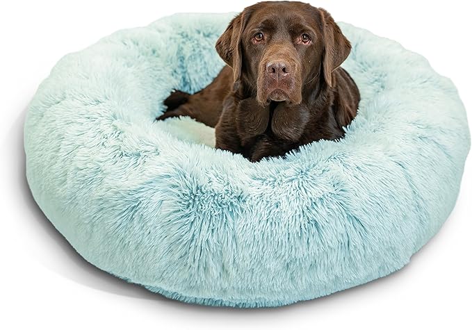 Best Friends by Sheri The Original Calming Donut Cat and Dog Bed in Shag Fur Baby Blue 36"
