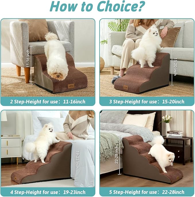 Dog Stairs for High Bed 23" H 15.7x33x22.6in, Brown, 5 Tiers