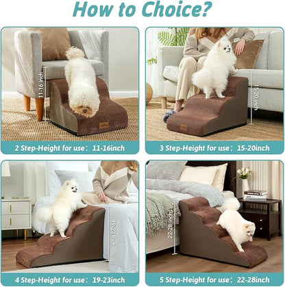 Dog Stairs for High Bed 23" H 15.7x33x22.6in, Brown, 5 Tiers