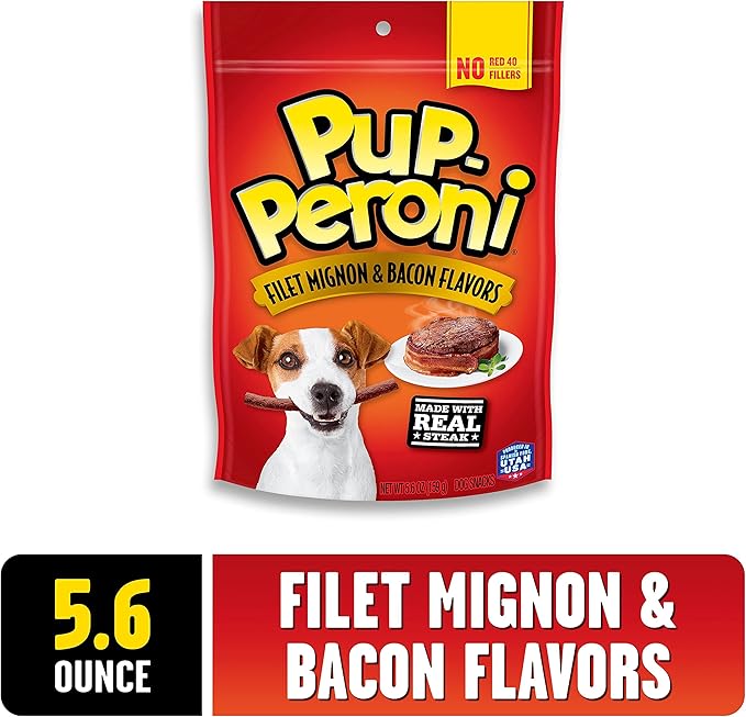 Pup-Peroni Dog Treats, Filet Mignon & Bacon Flavors, 5.6 Ounce (Pack of 8), Made with Real Steak