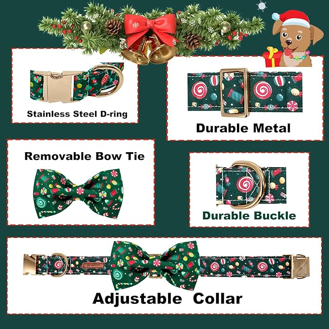 Christmas Day Dog Collar with Bow Red Green